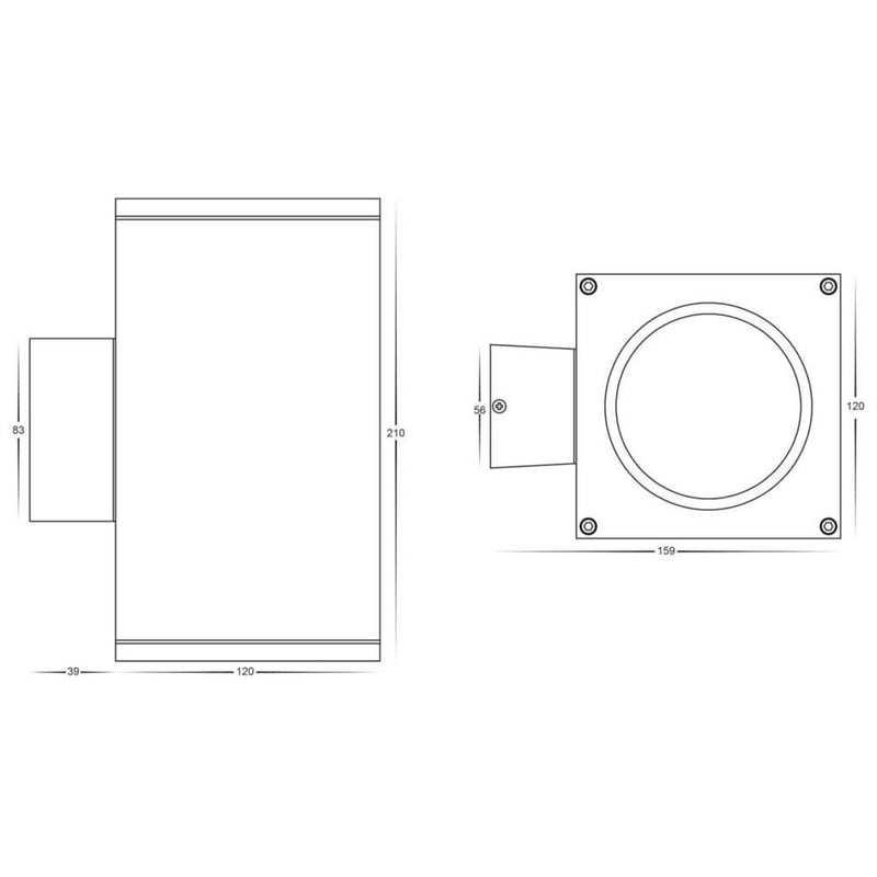 2LT 15W Large Up/Down Square Wall Light IP54